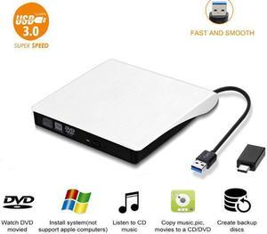XD001 External CD DVD Drive USB 3.0 USB C CD DVD Drive CD Player Burner Writer Optical Drive Compatible with Laptop/MacBook/Windows/PC (White)