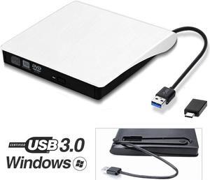 External DVD CD Drive USB 3.0 Burner Writer Drive Player High Speed Data Transfer for Laptop/Desktop/MacBook/Mac OS/Windows10/8/7/XP/Vista (White)