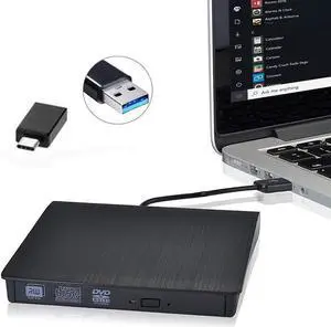 XD001 External DVD/CD Drive, USB 3.0 External Dual Port DVD CD ROM Burner Portable Player Type C Cord High Speed Data Transfer CD RW Optical Player Compatible with PC Windows Linux OS Apple Mac(Black)