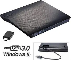 XD001 External DVD Drive for Laptop, USB 3.0 Portable Optical Slim CD/DVD Burner Player RW Drive Compatible with Desktop PC Windows XP/ 2003/ Vista/ 7/8, Linux, Mac os System (Black)