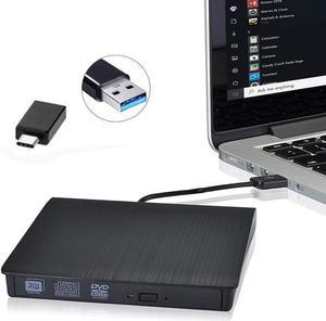External CD/DVD Drive, USB 3.0 Type-C Portable Optical Slim CD/DVD Burner Player RW Drive Compatible with Desktop PC Windows XP/ 2003/ Vista/ 7/8, Linux, Mac os System(Black)