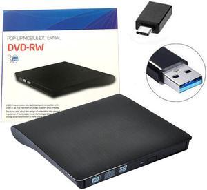 XD001 External CD Drive, USB 3.0 Type-c Portable CD/DVD +/-RW Drive Slim DVD/CD ROM Rewriter Burner Superdrive High Speed Data Transfer for Laptop Desktop PC Windows Linux OS Apple Mac(Black)