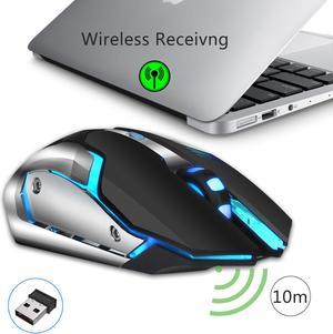 Jansicotek M10 Wireless Gaming Mouse Up to 2400 DPI, 2.4GHZ, Rechargeable Mouse with 5 Buttons and 7 Changeable LED Color,600mAh Battery, Ergonomic for Computer/ Laptop/Mac/PC(Black)