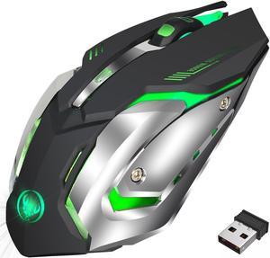Jansicotek Rechargeable 2.4Ghz Wireless Gaming Mouse with USB Receiver,7 Colors Backlit for MacBook, Computer PC, Laptop (600Mah Lithium Battery) (Black)