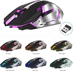 Jansicotek M10 Wireless Gaming Mouse, Rechargeable Optical USB Computer Mice Wireless with 7 Color LED Light, Ergonomic Design, 2400 DPI Compatible with Laptop/PC/Notebook