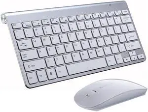 Jansicotek K1088 2.4 Gigahertz Ultra-Slim Wireless Keyboard and Mouse Combo, Multimedia Office Keyboard for PC, Laptop and Desktop,Business Office-(White)