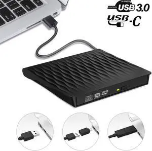 Jansicotek External DVD Drive USB 3.0/Type-C Portable Pop-up CD/DVD+/-RW Burner Player USB C Superdrive CD ROM for Laptop Mac MacBook Pro Air Windows Desktop PC (SLS01), Black