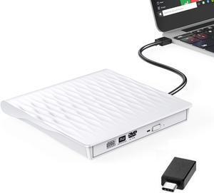 Jansicotek External CD DVD Drive USB 3.0 Type-C Portable CD/DVD ROM Drive Burner Rewriter for Windows Linux Mac Laptop Desktop, MacBook Pro/Air, iMac(SLS01), White