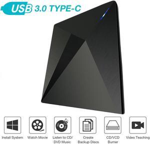External CD DVD Drive , USB 3.0 Type-C Portable CD/DVD /-RW Drive/DVD Optical Drive disc Player for Laptop Compatible with Mac Laptop Desktop PC Windows Linux OS( Polaris, Black )