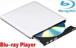 Jansicotek Aluminum External Blu-Ray DVD Player Drive, USB 3.0 Portable CD/DVD+/-RW Drive/ DVD Player for Laptop CD ROM Burner for Laptop Desktop PC Windows Linux OS Apple Mac, Silver