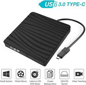 BT689 External CD DVD Drive USB 3.0 Type-C, Portable USB 3.0 USB C Superdrive Burner Player Writer CD DVD +/- RW, Compatible with Windows 10 8 7 XP Vista Mac OS Linux for Mac Pro Air iMac Laptop