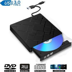 External DVD Drive, USB -C CD DVD +/-RW Optical Drive USB C Burner Slim CD/DVD ROM Rewriter Writer Reader Portable for PC Laptop Desktop MacBook MacOS Windows Linux