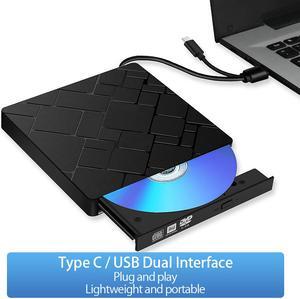 Jansicotek External CD DVD Drive USB 3.0 Type C Slim Portable CD/DVD ROM Writer Burner Player ABS Plastic Material DVD RW Optical Drive for Windows XP/7/8/10 MAC OS