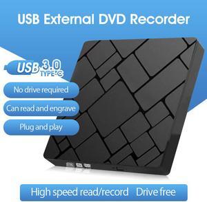External DVD Drive USB 3.0/USB-C Slim Portable External DVD CD Drive,External CD DVD +/-RW Writer/Burner/Rewriter /DVD CD ROM Drive for Apple Macbook Air Pro PC Laptop/Desktops Win10