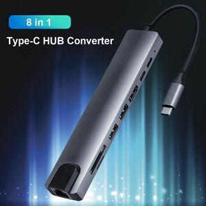 USB C Hub, 8-in-1 USB C Adapter for MacBook/Pro/Air (Thunderbolt 3), with 4K USB-C to HDMI, RJ45 Port , 2 USB 3.0 Ports, SD/TF Cards Reader, 87W Power Delivery, Type-C Data Port