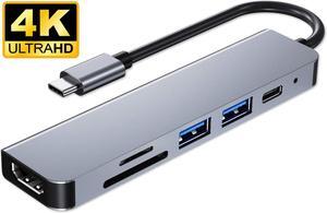 USB C Hub, Type C Hub, 6 in 1 Adapter with Pd Power Delivery, 2 USB 3.0 Ports, SD/TF Card Reader, 4K USB C to HDMI Compatible with MacBook Pro 2016/2017/2018, Chromebook, and Other Type C