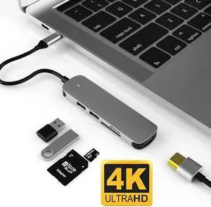 USB C Hub, 5-in-1 Type C Adapter with 4K Mac HDMI Adapter, 2 USB 3.0/2.0, SD/TF Card Reader, Portable Splitter for Apple Mac Pro/Air and Other USB C Laptops