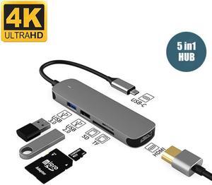 USB C Hub Multiport Adapter - 5 in 1 Portable Dongle with 4K HDMI + USB3.0 Ports + USB2.0 Ports + SD/TF Card Reader Compatible for MacBook Pro Air, Dell XPS 15, Google Chromebook Pixel