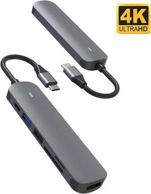 6-in-1 USB C Hub Docking Station, Aluminum Type-C Adapter with USB-C PD, 4K HDMI, SD/TF Card Reader, USB 3.0, 87W Power Delivery, Compatible with MacBook Air, MacBook Pro/Air&USB-C Laptop