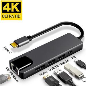 5 in 1 USB Type C Hub 4K USB C Hub to Gigabit Ethernet Rj45 Lan Adapter for Macbook Pro Thunderbolt 3 USB-C Charger