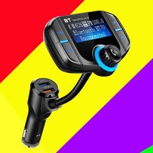 Jansicotek Bluetooth FM Transmitter Car MP3 Player Hands-Free Car Kit Wireless Radio Audio Adapter with Dual USB QC3.0/2.4A USB Port, U Disk, TF Card, Folder Playback, AUX Input Output