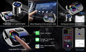 Bluetooth 5.0 FM Transmitte, QC3.0 Wireless Bluetooth FM Radio Adapter with 7 Colors LED Backlit Hands-Free Calling, 2 USB Ports, Hi-Fi Music for All Smartphones Audio Players Support TF Card/AUX