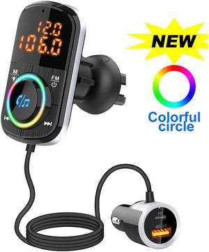 BC71 Bluetooth 5.0 FM Transmitter for Car,  Wireless Bluetooth Radio Adapter Music Player/Car Kit with LED Backlit, Bass Booster, Hands-Free Calls, Siri Google Assistant - QC3.0/18W+USB-C USB Charger