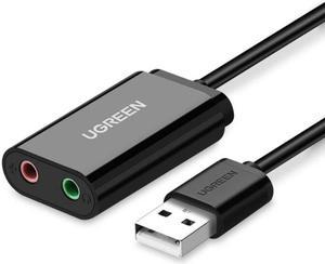 Jansicotek  USB Sound Card Audio Adapter,  [24-Bit 96KHz Chip ] USB Headset Headphone Microphone Adapter, External USB to 3.5mm TRS 3-Pin Mic/Audio Splitter Jack, Stereo Sound (Black)