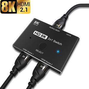 Ultra HD 8K Switcher, Ultra HD 8K Switcher HDMI-Compatible 2.1 Switch Splitter 2 in 1 Out 8K@60Hz 4K@120Hz High Speed 48Gbps Switch Adapter 2 Sources to 1 Display for PS4 TV Box HDTV Xbox Projector