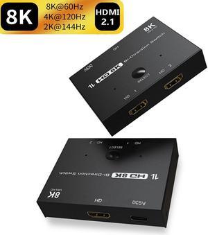 HDMI 2.1 Switch, iXever Bi-directional 8K HDMI Splitter (1 in 2 Out)/HDMI  Switch (2 in 1 Out) 2-Port HDMI Hub Compatible with Xbox PS5/4/3 Blu-Ray  Player Fire Stick Roku