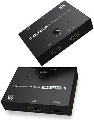 Ultra HD 8K Switcher HDMI-Compatible 2.1 Bi-Direction Switch Splitter 1x2 2x1 8K@60Hz 4K@120Hz High Speed 48Gbps Switch Adapter for PS4 TV Box HDTV Xbox Projector