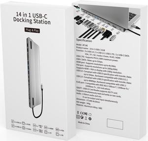 Docking Station, 14 in 1 USB C Adapter, USB C Dongle with 4K to HDMI, 87W PD Charging Port, 5 USB-A,2 USB-C, SD/TF Card Reader,3.5mm Audio, Gigablit USB-C Hub for MacBook Pro, iPad Pro, XPS