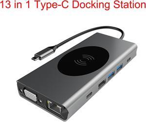 13 IN 1 USB C Adapter, USB C Docking Station with 4K to HDMI, 100W PD Charging Port,USB-C Data Port, USB3.0,Wireless Charging, SD/TF Card Reader,3.5mm Audio, Ethernet for MacBook Pro, iPad Pro, XPS