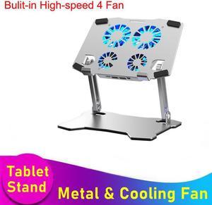 Tablet Stand,  Ergonomic Aluminum Adjustable Computer Stand Tablet Holder with 4 High-speed Cooling Fan, Compatible with MacBook Pro/Air, Dell, Lenovo, HP, Samsung, More 9-13.3" Tablets & Notebook