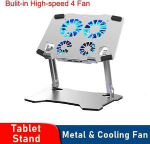 Tablet Stand with 4 High-speed Cooling Fan, Adjustable Tablet Stand for Desk, Aluminum Computer Stand, Adjustable Tablet Riser Stand Compatible with MacBook Air Pro, Dell, Hp and More 9-13.3" Tablets