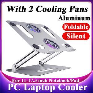 Laptop Tablet Stand, Aluminum Ergonomic Foldable Adjustable Laptop Cooling Pad with Dual High-speed Cooling Fan, Compatible with 11-17.3 inches MacBook Pro/Air, Dell, Lenovo, HP, Samsung
