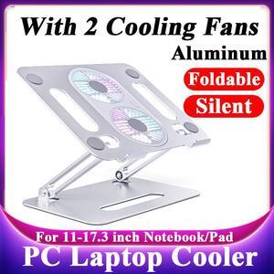 Aluminum Laptop Tablet Stand with 2 High-speed Cooling Fan, Adjustable Laptop Cooling Pad for Desk, Compatible with MacBook Air Pro, Dell, Hp and More All 11-17.3 Inches Tablet or Laptop Notebook
