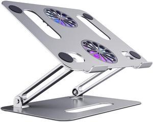 Aluminum Adjustable Laptop Tablet Stand for Desk with 2 High-speed Cooling Fan for Laptop Tablet, Ergonomic Foldable Laptop Tablet Riser Stand for All 11-17.3 Inches Tablet or Laptop Notebook