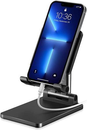 Cell Phone Stand for Desk - Adjustable Angle Height iPhone Stand for Desk, Foldable Desktop Phone Holder, Tablet Stand Compatible for 4-12.9'' Cell Phone/Tablet (Black)