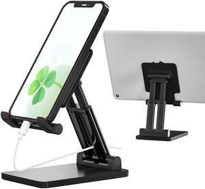 Cell Phone Stand, Angle Height Adjustable Phone Stand, Aluminum Desktop Phone Holder Dock Stand for Desk, Compatible with iPhone 13/Mini/Pro/Max, All Smartphones and Tablets(4-13''), Black
