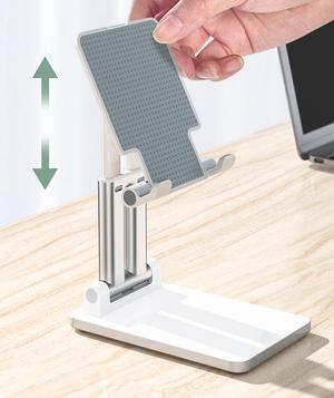 Cell Phone Stand, Adjustable Height and Angle iPhone Stand for Desk, Foldable Cell Phone Holder Compatible with 4-12.9 Inches iPhone X Xs 11 12 13 Pro Max XR SE/iPad/Kindle/Tablet (White)