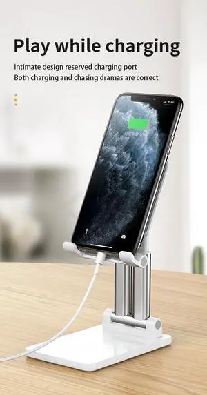 Cell Phone Stand, Angle Height Adjustable Phone Stand, Desktop Phone Holder Dock Stand for Desk, Compatible with iPhone 13/Mini/Pro/Max, All Smartphones and Tablets(4-13''), White