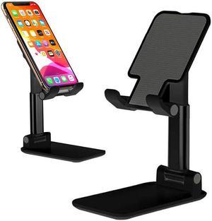Upgraded T9 Desktop Cell Phone Stand, Adjustable Height and Angle iPhone Stand, Foldable Cell Phone Holder Compatible with 4-12.9Inches iPhone X Xs 11 12 13 Pro Max XR SE/iPad/Kindle/Tablet (Black)
