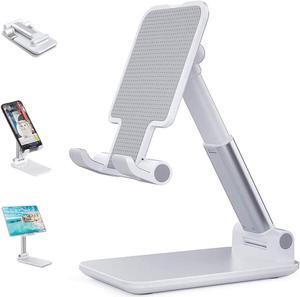 T9 Desktop Cell Phone Stand,Portable Foldable Cellphone Stand Holder for Office,Adjustable iPhone Stand Compatible with All 4-12.9Inches Phone, iPhone, iPad, Tablet e-Reader Desk Accessories, White