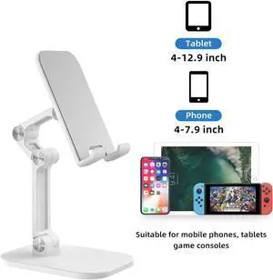 Desktop Foldable Phone Holder,Upgraded Angle Height Adjustable Phone Stand for Desk, Compatible with (4.7-12.9") iPad, ipad Pro 12.9, Air Mini 4, iPhone, Kindle, Switch (White)