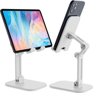 NEW Desktop Cell Phone Stand,Portable Foldable Cellphone Stand Holder for Office,Adjustable iPhone Stand Compatible with All 4"-12.9" Inches Cell Phone/iPad/Kindle/Tablet - White