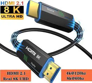8K HDMI Fiber Optic Cable HDMI 2.1 Fiber Support 8K@60Hz, 4K@120Hz, 48Gbps, eARC, HDCP2.2, 4:4:4, 30ft