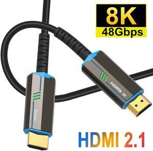 8K HDMI Fiber Optic Cable HDMI 2.1 Fiber Support 8K@60Hz, 4K@120Hz, 48Gbps, eARC, HDCP2.2, 4:4:4, 30ft