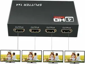 Jansicotek Hdmi Splitter 1 in 4 Out V1.4b Powered Hdmi Video Splitter with AC Adaptor Supports Ultra HD 1080P 4K@30Hz and 3D Resolutions (1 Input 4 Outputs)