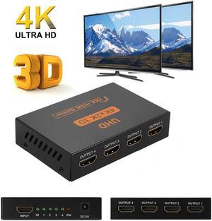 Jansicotek 4K 1 in 4 Out HDMI Splitter - Ultra HD 4K @ 30 Hz 1x4 V. 1.4 HDCP, Power HDMI Supports 3D Full HD 1080P for Xbox, PS4 PS3 Fire Stick Blu Ray Apple TV HDTV - Adapter Included